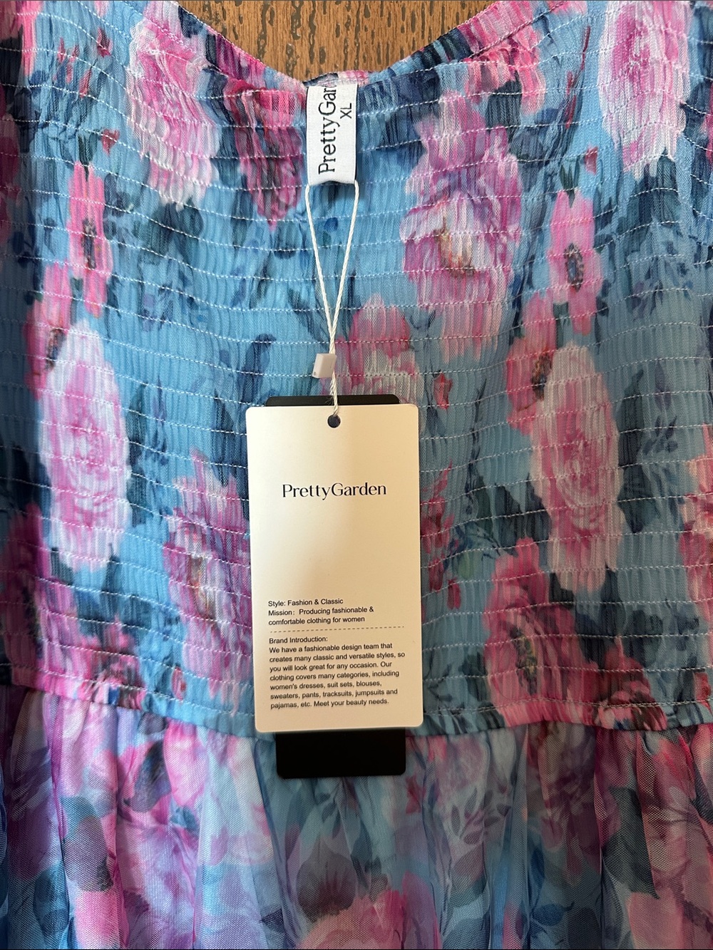 Smocked Square-Neck Maxi Dress - Blue Pink Floral - Picture 3 of 4